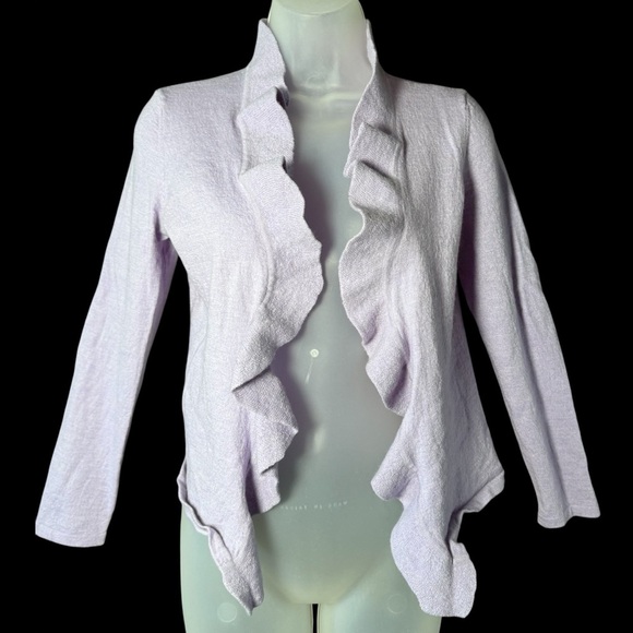 Talbots Lavender Ruffle Cardigan Merino Wool Sweater Elvin Forest Fairy Medium - Picture 2 of 7